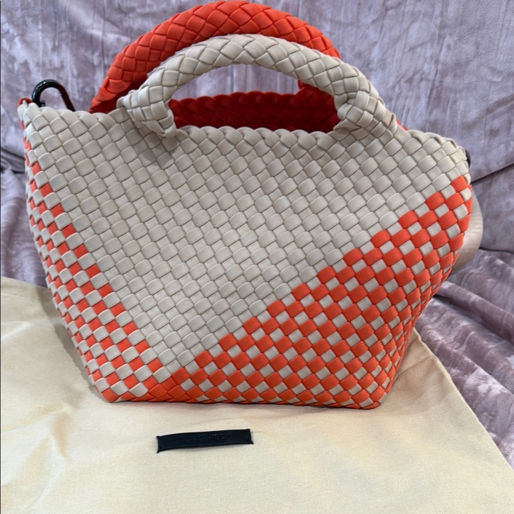 Naghedi Woven Cream and Orange Handbag